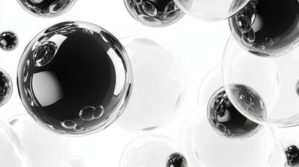 Poster - Abstract illustration featuring shiny bubbles in a monochromatic black and white design