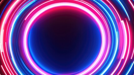 Poster - Neon circular lines on a high tech blue backdrop Abstract digital design representing a futuristic concept