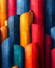 Poster - A vibrant display of curved architectural elements in a mix of red, blue, and yellow tones, creating a modern and artistic visual impact.