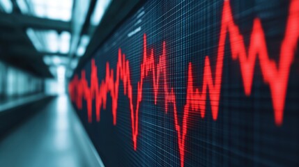 Poster - A close-up of a digital waveform display in red, illustrating data trends, set against a sleek, modern backdrop.