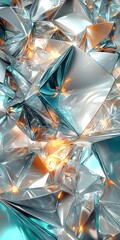 Poster - A captivating abstract composition featuring a dynamic arrangement of shimmering geometric shapes. The interplay of silver, blue, and warm orange lights creates depth and intrigue.