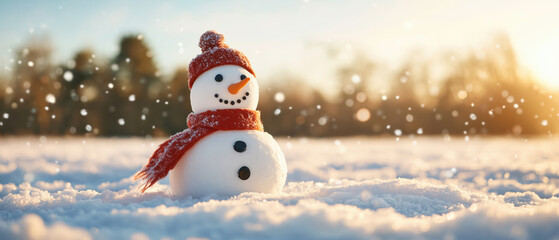 Charming snowman in a winter wonderland setting, Winter wallpaper with copy space