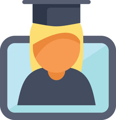 Poster - illustration of a student wearing a graduation cap on a computer screen, representing online educati