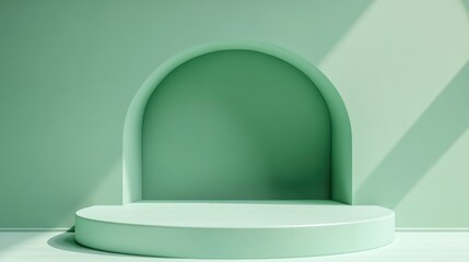 Poster - Minimalist abstract scene featuring a green color palette for a product display podium 3D rendering