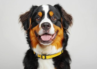 Funny Bernese mountain dog on color background , isolated on white background,  , copy space for text,