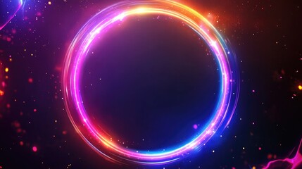 Poster - Neon circle light effect with glowing rays Isolated frame on a dark background