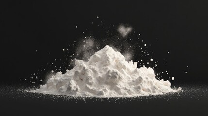 Poster - Launched white powder isolated on black background in a 3D cartoon rendering