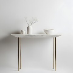 Poster - Elegant Minimalist Marble and Brass Console Table on White Background