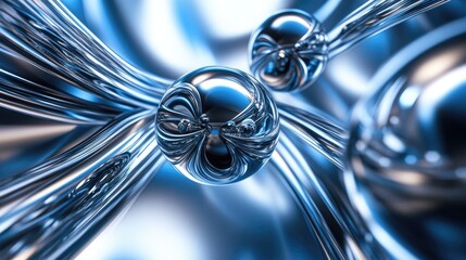 Poster - Futuristic 3D abstract backdrop featuring metallic lines and spheres