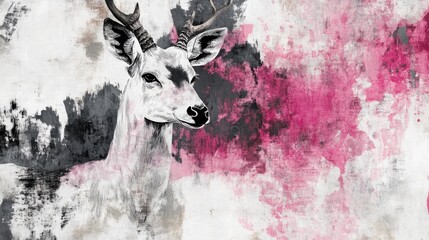 Poster - Animal themed Background with Grayscale and Magenta Tie Dye Watercolor Design Featuring Rustic Bleached Necktie Elements
