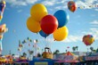 © Sri - A colorful hot air balloon made of balloons floats above a vibrant carnival scene.