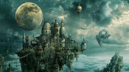 Poster - Floating City in the Clouds: A Fantasy Landscape