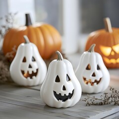 Wall Mural - Festive ceramic pumpkins for a cozy Halloween decor