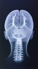 Poster - Anatomical x ray of human brain showcasing cranial structure and spinal column, highlighting intricate details of nervous system