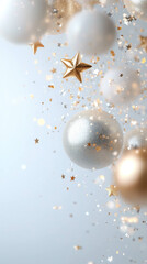 Poster - Lively abstract design featuring golden stars and shimmering spheres, creating festive atmosphere filled with sparkle and joy. Perfect for celebrations and holiday themes