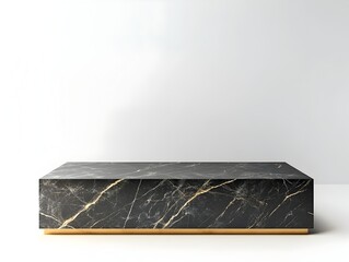 Canvas Print - Sleek Black Marble Table with Minimal Golden Edges on White Background for Luxury Product Display