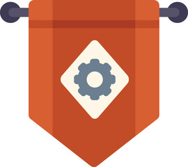 Poster - Red pennant is featuring a gear icon, symbolizing engineering, industry, and technical concepts