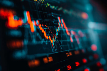 Poster - A close up of a stock market graph with red and orange lines