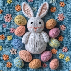 Aufkleber - Knitted easter egg bunny background Arqum Aulakh50 relaxed