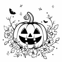 Poster - Smiling Jack-O'-Lantern with Floral Surroundings