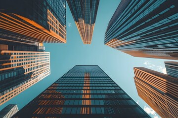 Upward Ascent Vertical Perspective of Towering Skyscrapers Reaching the Sky