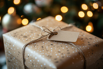 Christmas Gift Wrapped in Brown Paper with Twine