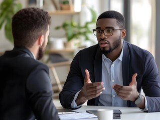 Business Leader Mentoring Young Professional in One on One Office Meeting