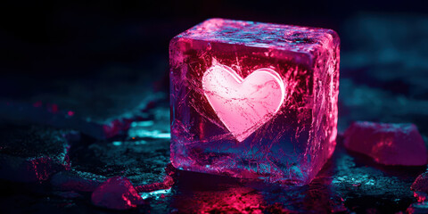 Poster - A heart is carved into a block of ice