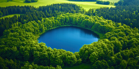 Poster - A large body of water surrounded by trees