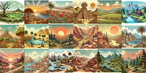 Cartoon landscapes. AI generated illustration