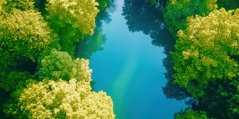 Poster - A forest with a body of water in the middle