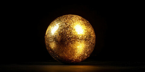 Poster - A gold ball with glitter on it is sitting on a black surface