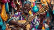 © Denis Bayrak - Traditional Harmony: A Joyful Musician Sharing Folklore Through His Vibrant Melodies and Handcrafted Instrument in a Colorful Marketplace