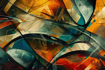 Poster - A colorful abstract painting with a lot of different shapes and colors