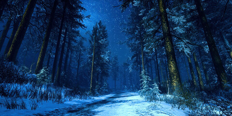 Wall Mural - A snowy forest with a path through it