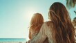 © Maximages  - A mother embraces her child as they enjoy a serene, sunny day on a tranquil beach, capturing a beautiful moment of love and togetherness in nature.