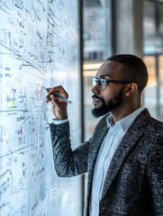 Poster - Business Leader Analyzing Complex Strategies on Whiteboard
