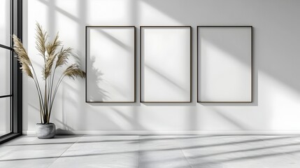 Poster - Clean Minimalist White Wall with Soft Shadows Perfect for Showcasing Framed Artwork or Posters in a Modern Setting