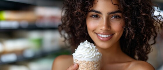 Wall Mural -  A tight shot of an individual's hand holding a cupcake, its surface adorned with frosting and vibrant sprinkles