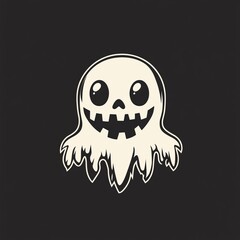 Wall Mural - Friendly tiny spooky ghost monster logotype, monochrome, minimalistic , bold, low details