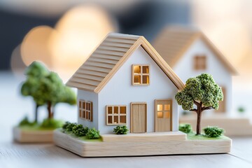 Charming miniature houses with greenery, symbolizing home, warmth, and the essence of family living in a modern setting.