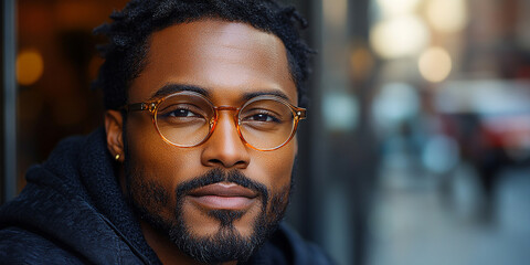 Wall Mural - Portrait of an attractive dark-skinned man wearing glasses