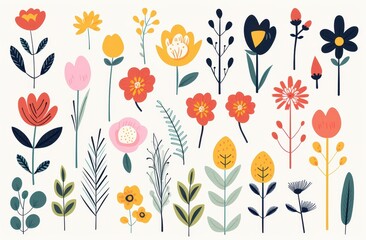 Aufkleber - A Collection of Colorful Hand-Drawn Flower and Plant Illustrations