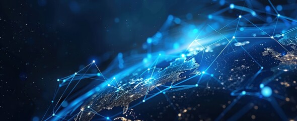 Aufkleber - A Digital Network Connecting Cities on a Blue Globe