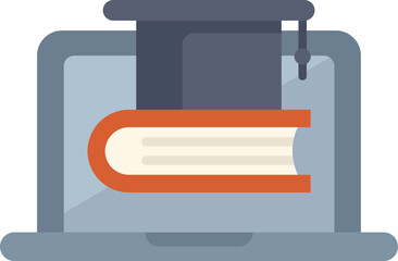 Poster - graduation cap on a laptop screen with a book, representing online education and e learning opportun