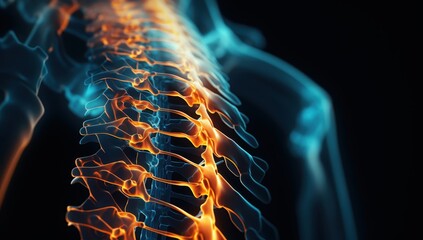 Poster - Glowing Abstract Spinal Column with Orange and Blue Hues