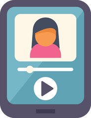 Poster - smartphone showing video player interface with woman talking on screen, online communication concept