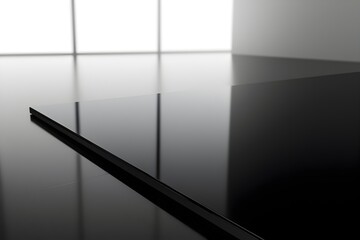 Poster - sleek black glass surface reflecting subtle light for luxury tech or jewelry mockup background