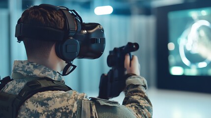 Soldier testing VR technology. 