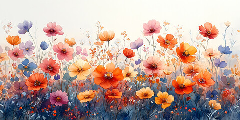 Wall Mural - watercolor illustration depicting colorful flowers painting on canvas